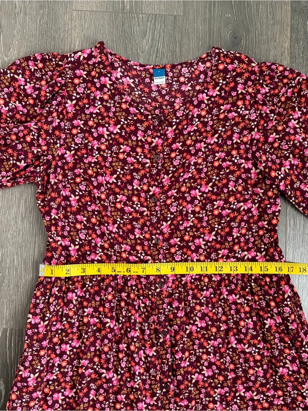 Old Navy Burgundy and Pink Floral Puff-Sleeve Maxi Dress Cottagecore Size Small - Picture 5 of 7